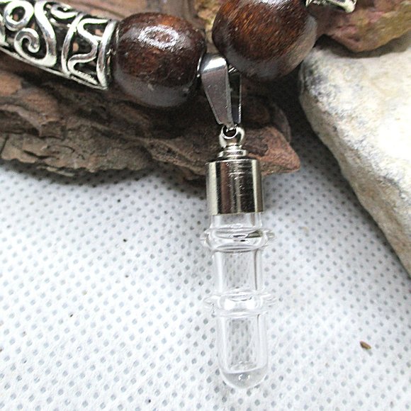 ADULT CREMATION PENDANT WITH BEADED NECKLACE ROLO CHAIN STAINLESS STEEL - Picture 8 of 10